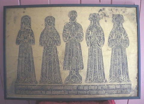 VTG FRAMED. MEDIEVAL THEMED MULTI-FIGURE STONE RUBBING Cover
