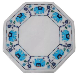 18" Marble Coffee Table Top Semi Precious Stones Turquoise Inlay Work - Picture 1 of 1