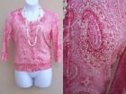 Talbots rosa weiß Paisley Cardigan Pullover Gr. L Perlen OSTERNFRÜHLING Strick Top