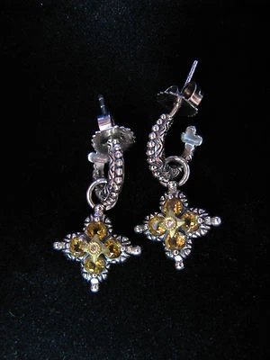BARBARA BIXBY CITRINE TOPAZ LOTUS FLOWER HOOP GEMSTONE EARRINGS SS 18K Gift - Image 1 of 2