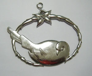 Vintage Large Silver Dove & Poinsettia Georg Jensen Christmas Ornament Denmark - Picture 1 of 5