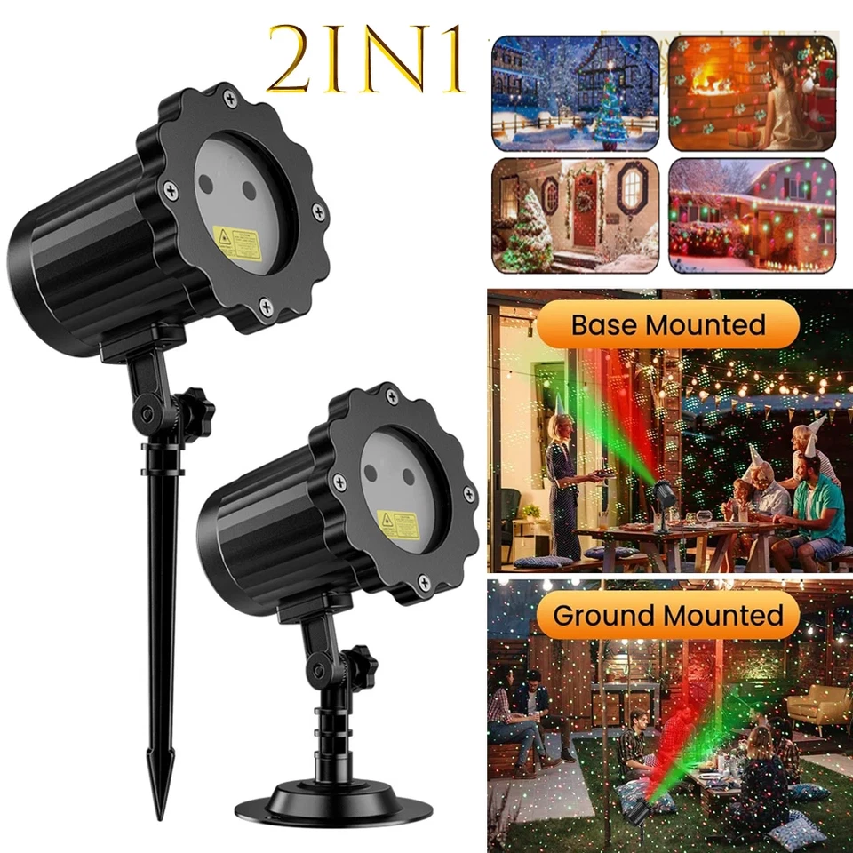 2in1 Christmas Laser R&G LED Projector Light Moving Outdoor Landscape Xmas Lamp - Image 1 of 4