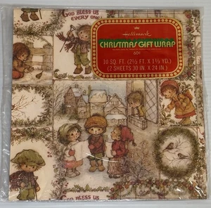 Vintage 70’s Hallmark Christmas Gift Wrap 2 Sheets Sealed Rare Whimsical Design - Picture 1 of 5