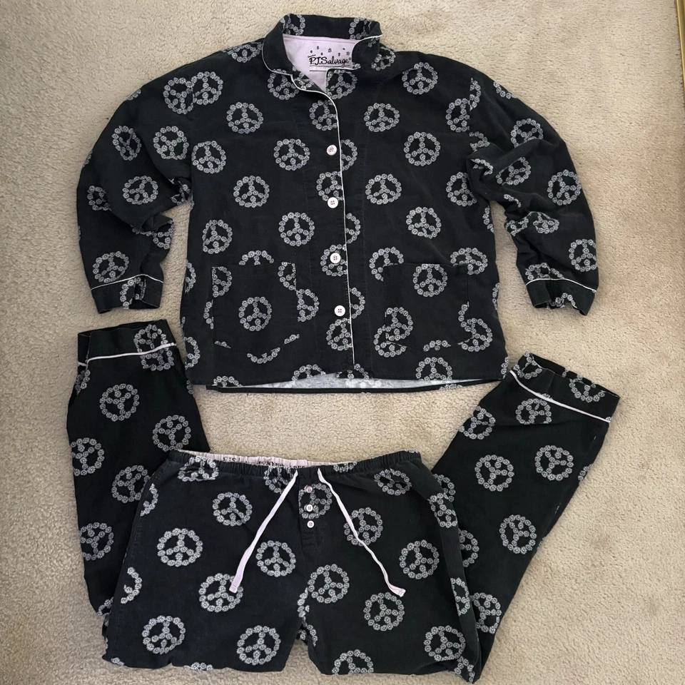 Jammies de franela PJ Salvage negro/blanco/rosa “Daisies & Peace” talla grande Foto 1 de 4