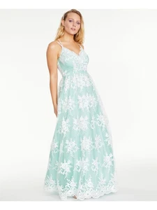 B DARLIN Womens Green Spaghetti Strap Full-Length Fit + Flare Dress 3\4 - Picture 1 of 11