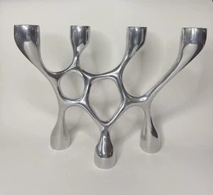 Moderner Kerzenleuchter abstrakt poliertes Aluminium 4 3 Lichter wendbar - Bild 1 von 9