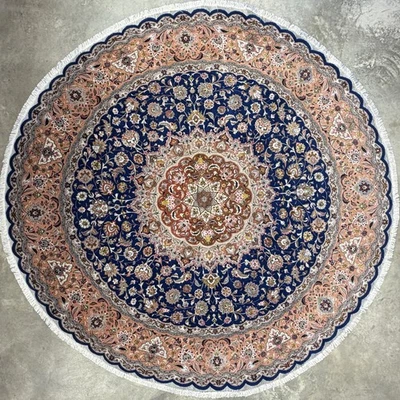 9’6” Diameter Hand-knotted Wool Round Area Rug - Handmade Carpet 9x9 Blue - Image 1 of 4