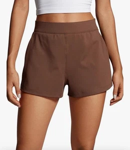CRZ YOGA 4-Way Stretch Womens Shorts High Waisted Coffee Brown Size Medium - Picture 1 of 6
