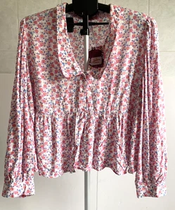 JOE BROWNS DITSY FLORAL TOP SIZE 18 UK WHITE + PINK + BLUE MIX LONG SLEEVES *NEW - Picture 1 of 9