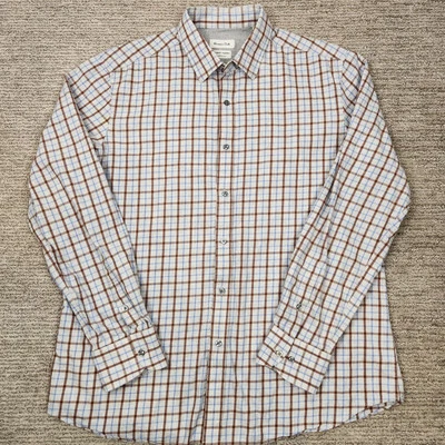 Camisa Massimo Dutti Para Hombres XL Manga Larga Con Botones Azul Marrón Gris Cuello A Cuadros Foto 1 de 4