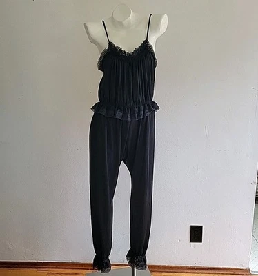 Vintage Black Lace Trim Nylon Lingerie Catsuit Jumpsuit Playsuit Mod Retro - Image 1 of 4