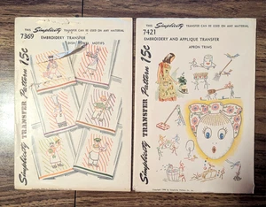 Vintage Simplicity 1948 Embroidery & Appliqué Transfer Pattern UNCUT Lot of 2 - Picture 1 of 5