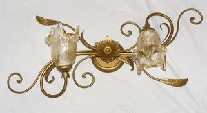 PLAFONIERA ORO ANTICO ART.175 FERRO BATTUTO FORGIATO VETRO CRISTALLO MADE ITALY - Foto 1 di 2