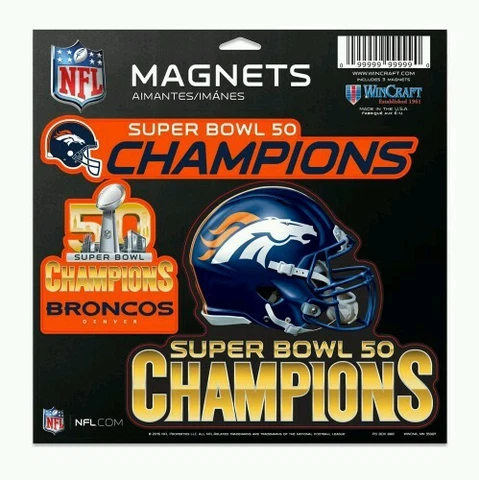 DENVER BRONCOS SUPER BOWL 50 3 PACK DIE CUT VINYL MAGNETS 11"X11" OUTDOOR RATED Cover