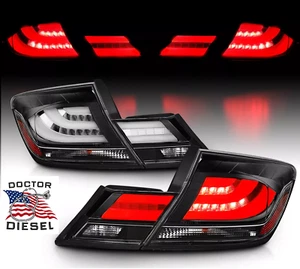For 2013 2014 2015 Honda Civic 4DR 4 Door Sedan Black/Clear LED Tail Lights Pair - Picture 1 of 7