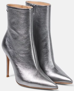NIB Gianvito Rossi Steel Silver Leather Pointed Toe Ankle Boots 37.5 7.5 $1495 - Picture 1 of 18