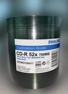 500 PHILIPS 52X Shiny Silver Top CD-R Disc Media 700MB FREE EXPEDITED SHIPPING - Picture 1 of 1