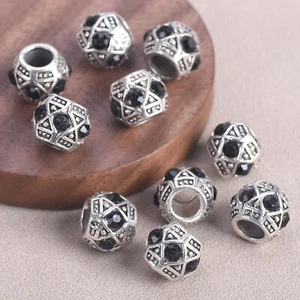 10pcs Rondelle 11x9mm Rhinestones Paved Tibetan Metal Charm Big Hole Beads Lot - Picture 1 of 15
