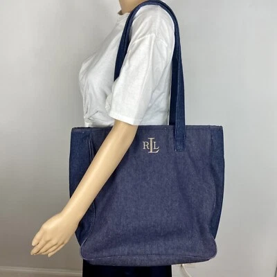 Bolso de Mano Ralph Lauren Denim Azul Oscuro Bordado Algodón De Colección Foto 1 de 4