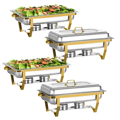 9QT 2/4/6/8 GOLD Chafing Dish Buffet Set Stainless Steel Full Size Chafer party - Image 1 of 4