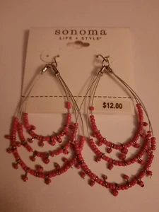 NUEVO Sonoma Pendientes Colgantes Alambre Rojo y Plata Cuentas Aro Moda - Imagen 1 de 4