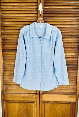 Blusa J. Jill Manga Larga Botón Frontal Azul Rayas Bordados Lunares Talla XLG Foto 1 de 4