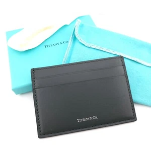 NEW Tiffany & Co. Calf Black Leather Card Case Holder Wallet w/ Pouch & Box - Picture 1 of 11