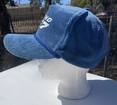 Vtg Cameo CORDUROY TRUCKER Blue Hat BOEING 757 Air Plane Adjustable Cap - Image 1 of 4