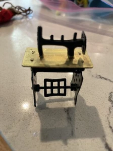 Miniature Doll House Handcrafted Metal Fretwork Sewing Machine on Table Vintage - Picture 1 of 7