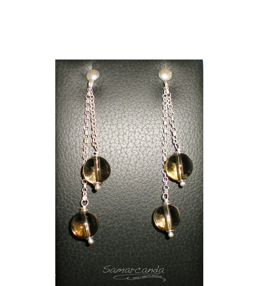 Orecchini Pendenti in Quarzo Fumè e argento 925 rodiato Made in Italy - Immagine 1 di 1