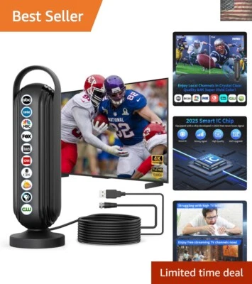 2025 Black HD TV Antenna - 999+ Mile Range for Local Channels, Two Signal Modes - Image 1 of 4