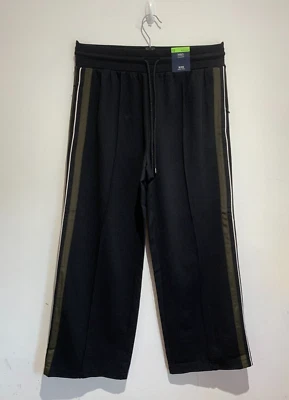 Marks & Spencer Wide leg High Rise trousers 12 NEW black  joggers striped - Image 1 of 4