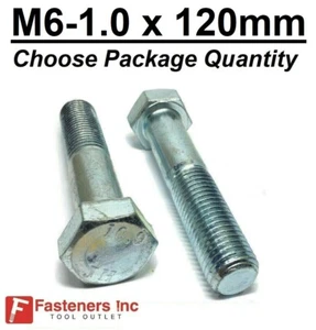 M6-1.0 x 120mm Metric Hex Cap Screws Bolts Zinc Grade 10.9 (Choose Pkg Qty's) - Picture 1 of 2