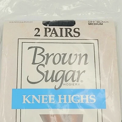 Vintage Brown Sugar Knee Highs Sandalfoot Off Black Medium 2 Pairs. 252 B212N/2 - Image 1 of 4