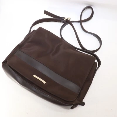 Nine West Crossbody Handbag M Brown Nylon Faux Leather Strap Lined Organizer - Image 1 of 4