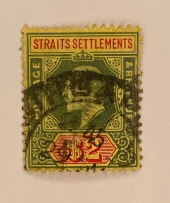  #126 Sello único verde amarillo rojo Asentamiento del Estrecho 1909 usado F081 Foto 1 de 2