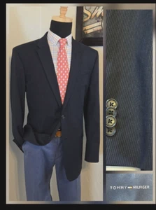 Tommy Hilfiger Hombres 44L Blazer Azul Marino Informal Chaqueta Deportiva 2 Buttn Micro Rayas - Imagen 1 de 20