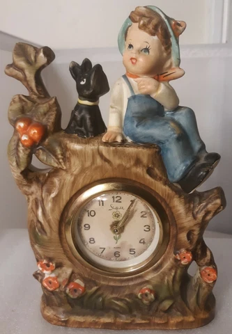 Vtg Sheffield Alarm Clock West Germany Hummel Like Figures Boy Dog Floral Japan Cover