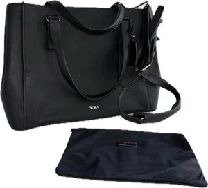 Tumi Varek LARGE CARRYALL Laptop Tote Bag Black Leather With Toiletry Case - Picture 1 of 20