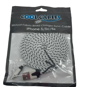 COOL CABLES 10 Foot Fabric Braid Charger Sync Cable iPhone 5/5c/5s - Picture 1 of 3