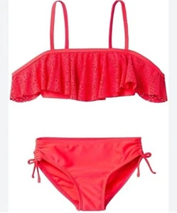 Xhilaration Girl's Crochet Off Shoulder Bikini Swimsuit Medium (7/8) NWT Pink - Picture 1 of 8