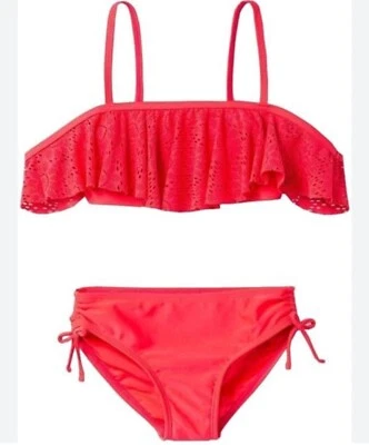 Traje de baño bikini Xhilaration para niña crochet fuera del hombro mediano (7/8) nuevo con etiquetas rosa Foto 1 de 4