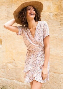 Mini Vestido Envolvente con Volantes Estampado Floral - Vestido de Verano con Bolsillos - UK M 10-12 - Imagen 1 de 7