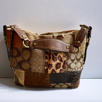 Coach Brown Leopard Snake Skin Patchwork Medium Carly Shoulder Bag 11496 China - Image 1 of 4