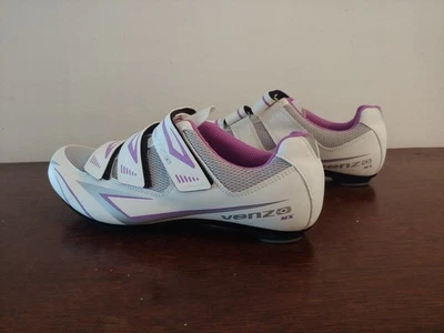 Venzo MX Mujer Bicicleta de Carretera Bicicleta Ciclismo Zapatos Talla 9 Blanco y Púrpura Nuevo Foto 1 de 4
