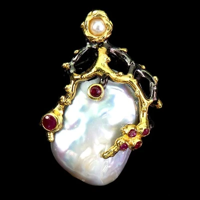 Ювелирные изделия кулон серебро 925 пробы круглый рубин Мьянма 3 мм жемчуг драгоценные камни - Изображение 1 из 4