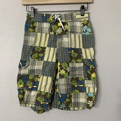 Gymboree Boys Patchwork Madras Plaid/Stripe Bermuda Shorts Green Blue Size 8 - Image 1 of 4