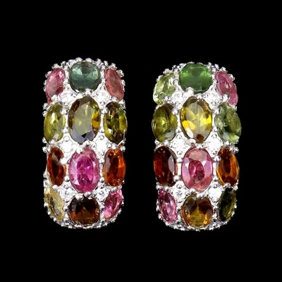 925纯银耳环椭圆形碧玺6x4毫米天然宝石首饰 — 第 1/4 张图片