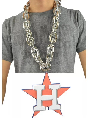 Houston Astros Big Fan Chain 3D Evo Foam Logo Silver Chain Necklace Fast Ship - Image 1 of 2