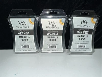 LOTE DE 3-WoodWick cera derrete MAGNOLIA BÉTULA FRETE GRÁTIS pavio de madeira - Imagem 1 de 4